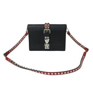Prada Electra Studded Shoulder Bag black red calf leather logo